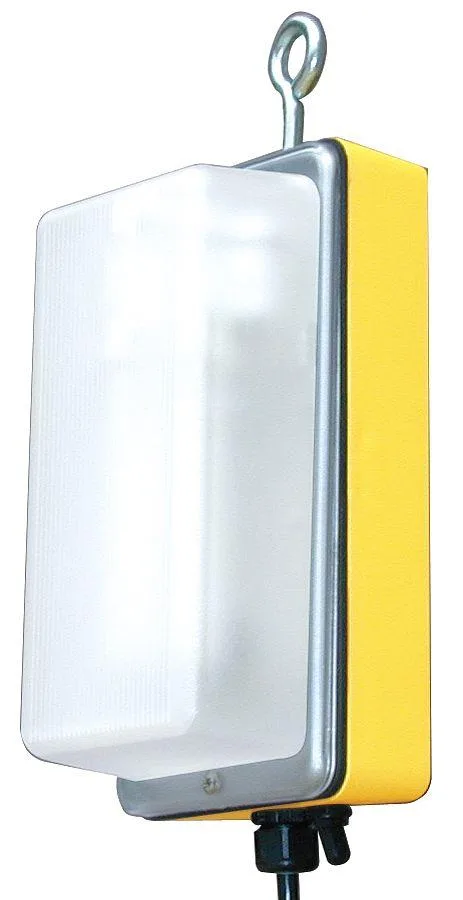 Yellow fluorescent temporary work light with eye bolt mount and 6 ft cord