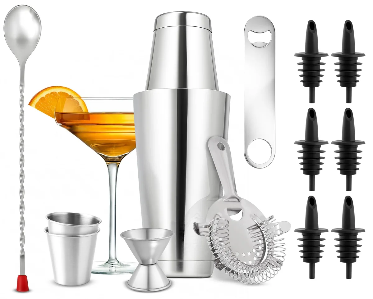  NutriChef NCCS15PC 15 Piece Bar Tool Set 15 &amp; 30 oz Stainless Steel — product photo