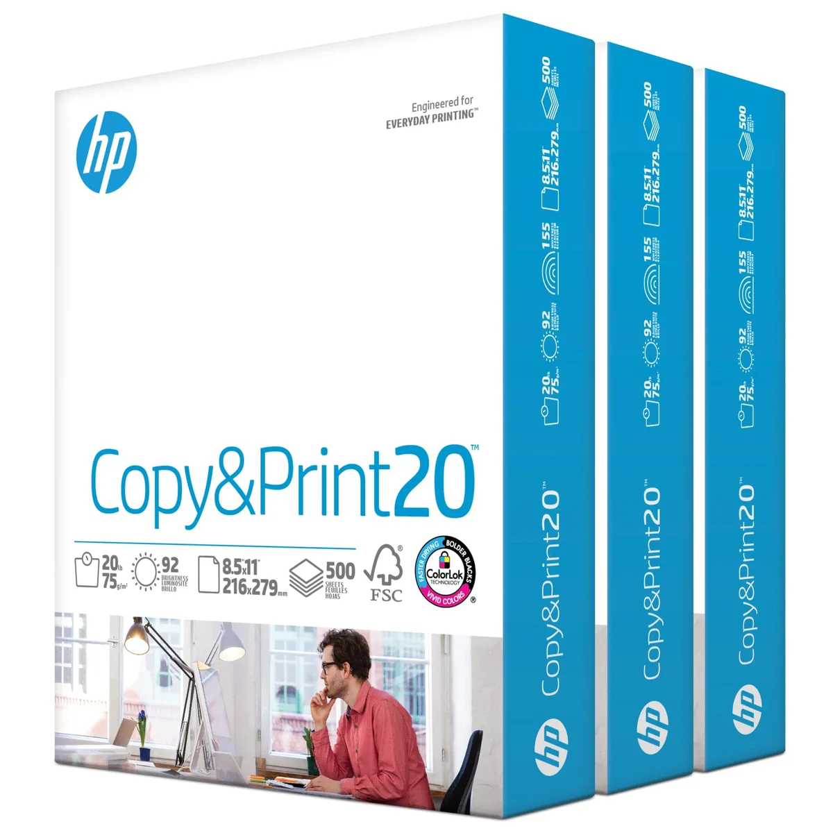 A sealed case of 1500 sheets of glossy white 8.5 by 11 inch printer paper