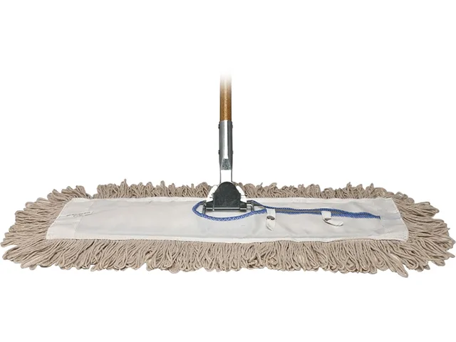 Chrome-plated steel dust mop frame, 24 inches wide, reinforced crossbars, 360-degree swivel joint