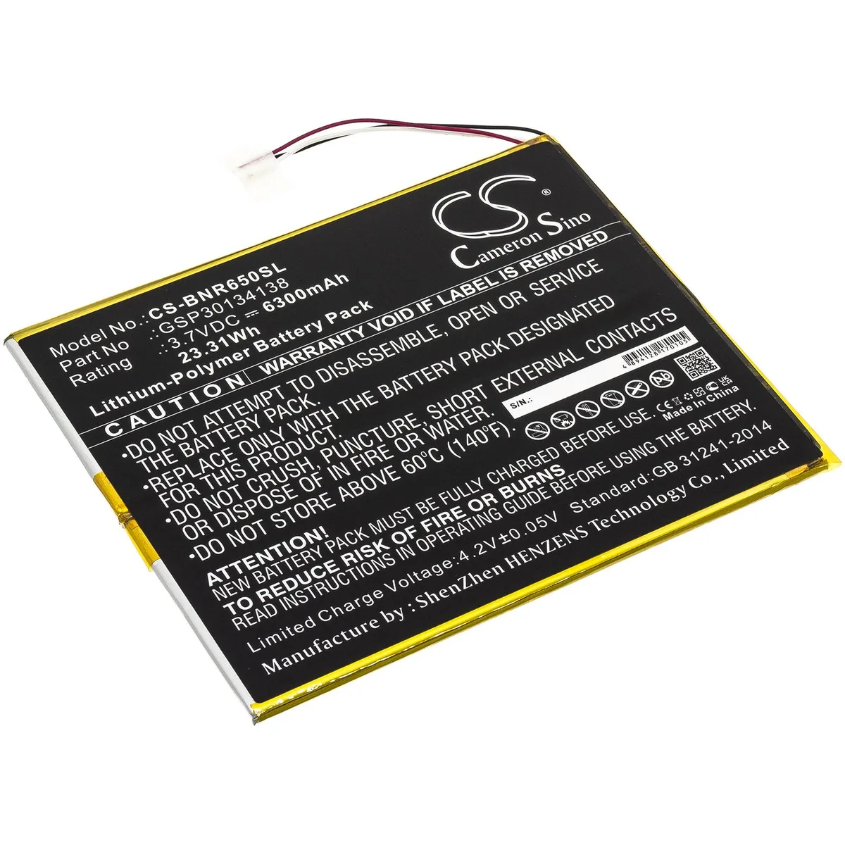 Cameron &amp; Co Cameron &amp; Co DS-CS-BNR650SL Battery 3.8V 6.3Ah Black — product photo