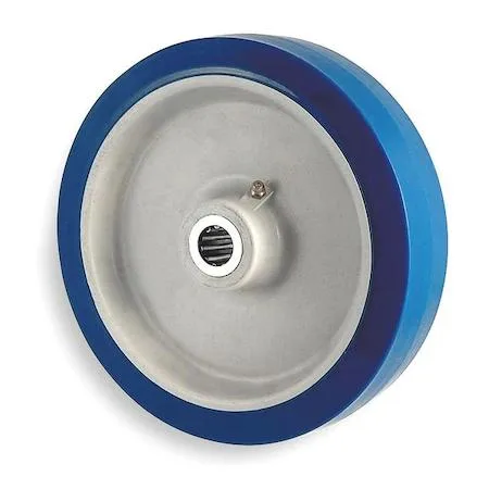 Black polyurethane caster wheel with plastic core and roller bearing visible through center hole
