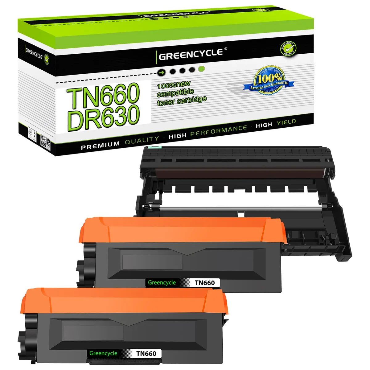 GREENCYCLE GREENCYCLE TN660 DR630 Toner Cartridge Set 2 Black 1 Drum 2600 12000 Pages — product photo