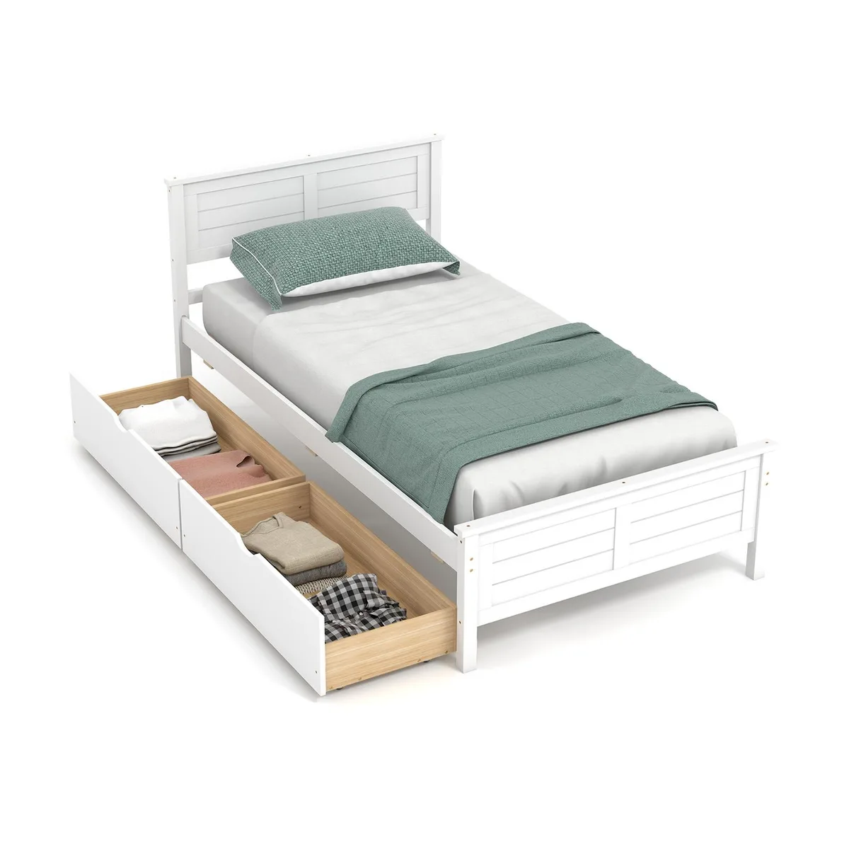 SlickBlue SlickBlue Twin Bed Frame with Storage Drawers White 43x80x36.5 350 lbs — product photo