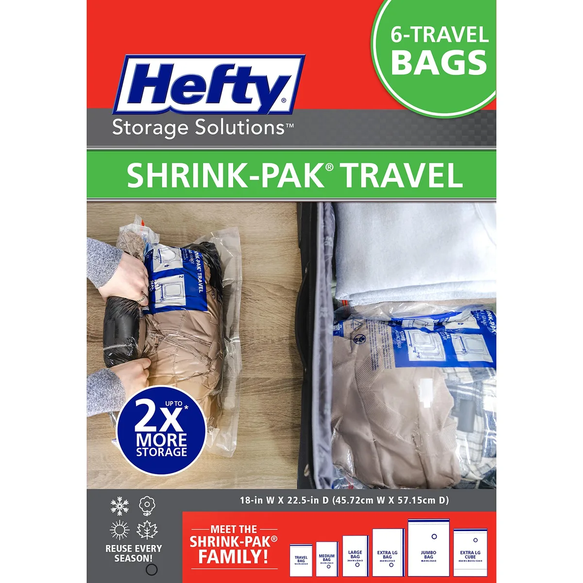 Six flat gray plastic storage bags stacked together