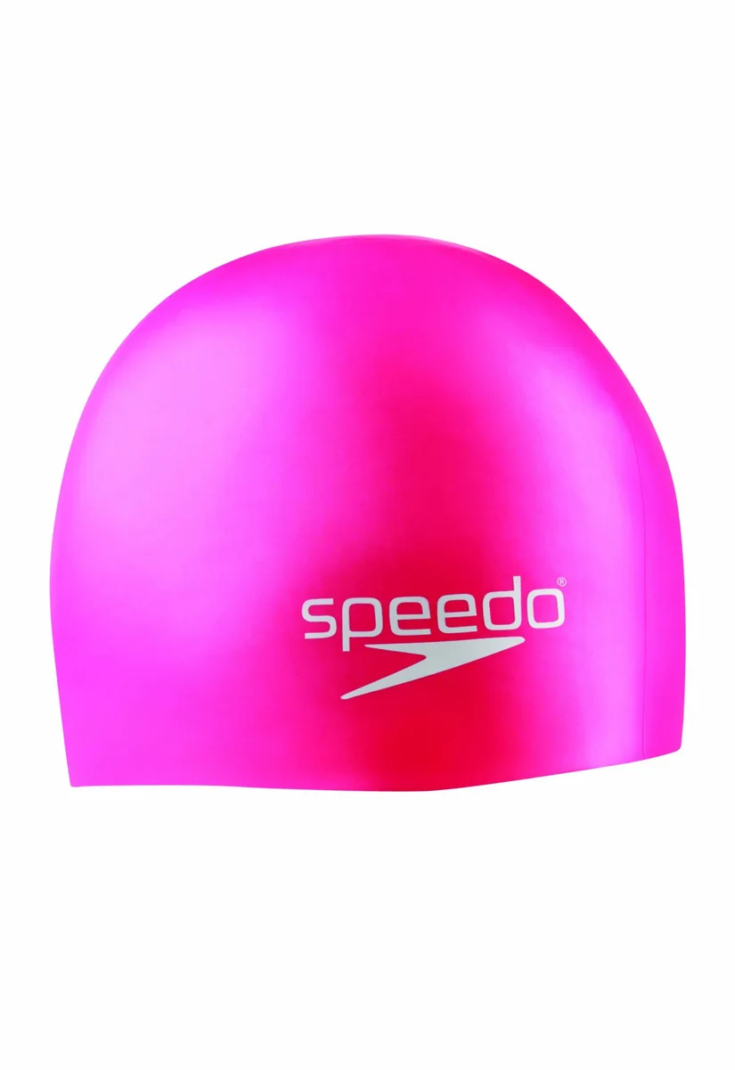 Pink silicone junior swim cap, smooth dome shape