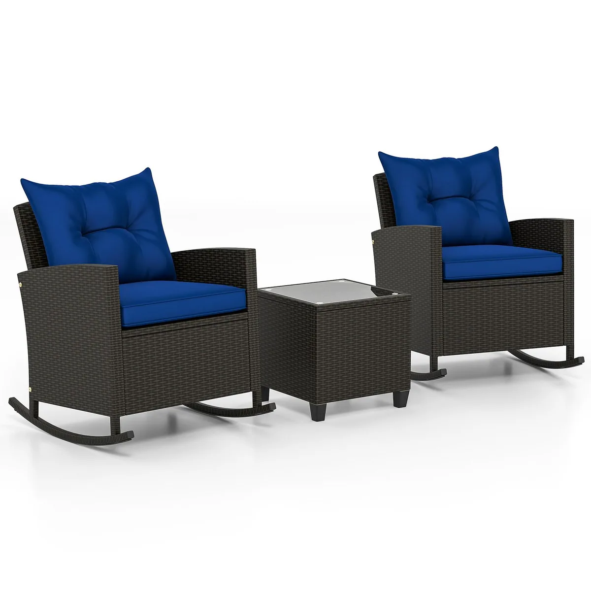 SlickBlue SlickBlue 3-Piece Rattan Rocking Set Navy 31.5" Chairs 18" Table — product photo
