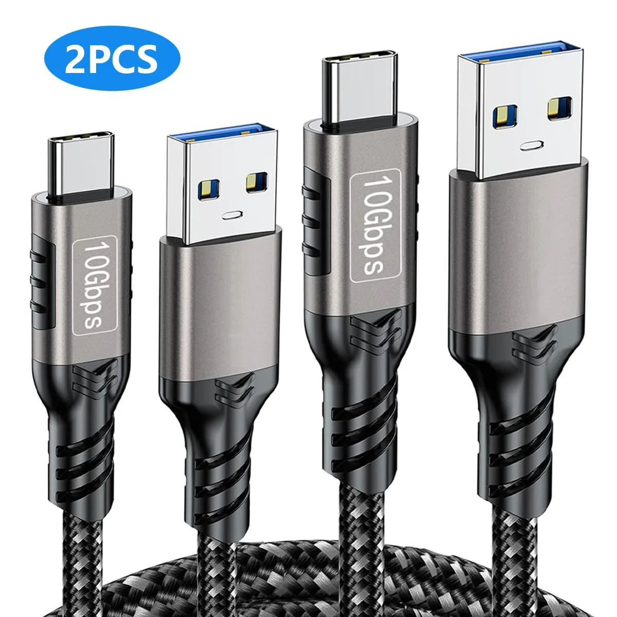 AUTYUE AUTYUE PQ057 USB 3.2 Gen 2 cable 10Gbps 60W USB-A to USB-C 6.6 ft 2-pack black braided — product photo