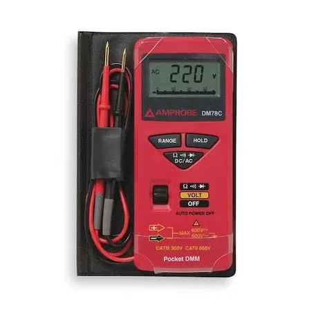 Yellow handheld digital multimeter with LCD display and rotary selector dial