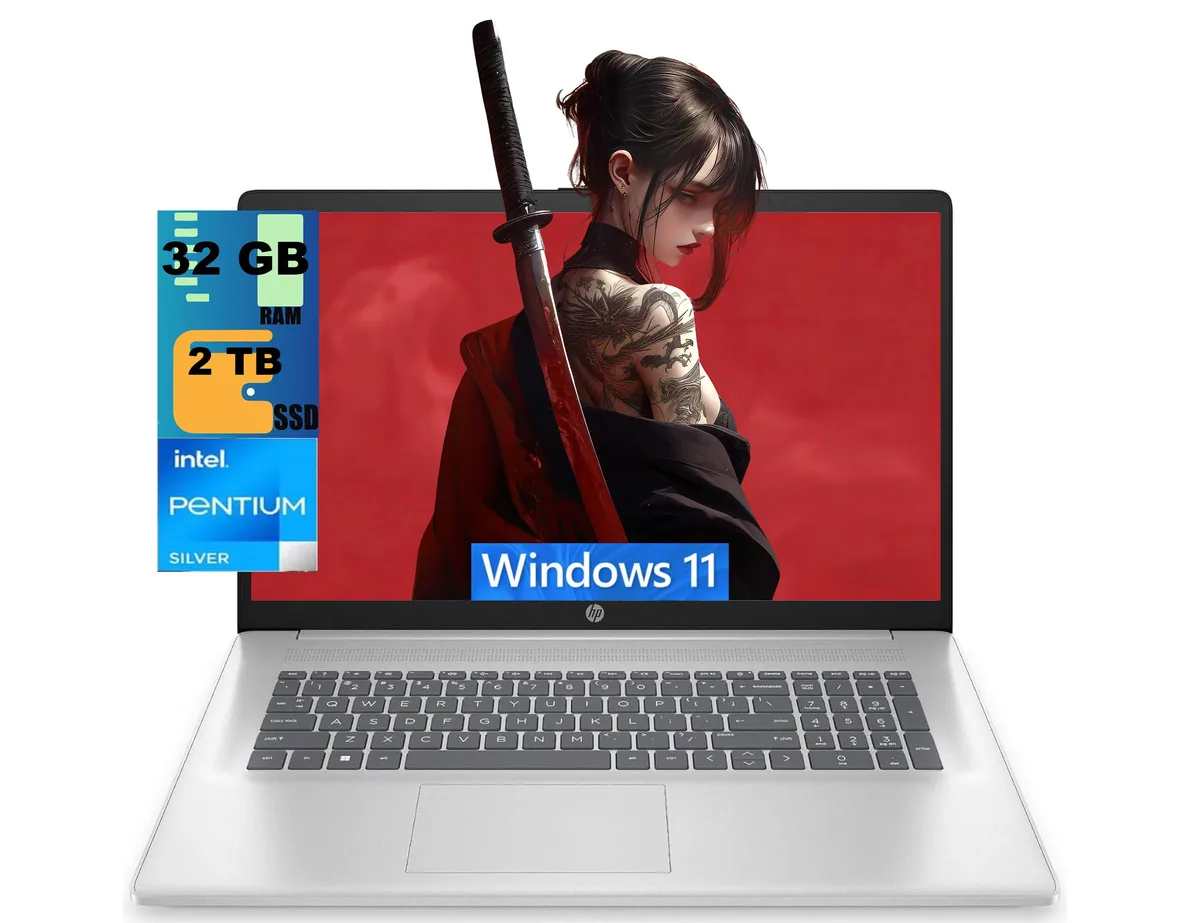 HP HP 17 laptop 17.3″ HD+ touchscreen Pentium Silver N5030 32GB 2TB PCIe SSD — product photo