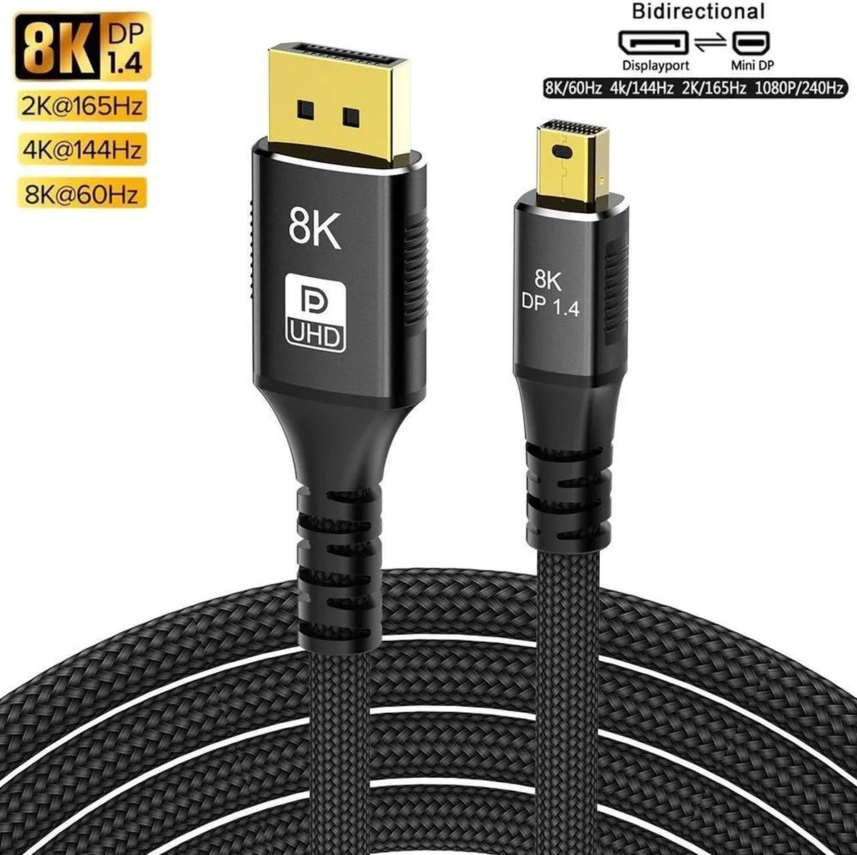 SMUGDESK SMUGDESK Mini DisplayPort to DisplayPort 1.4 cable 8K 60Hz 4K 144Hz 3m — product photo