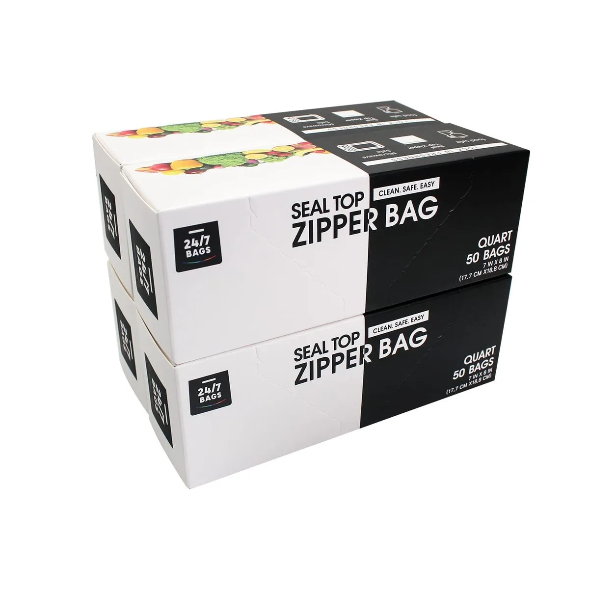 Beige polyethylene zip storage bags, 200 count, double zipper seal, easy grip tabs, write on space, microwave safe