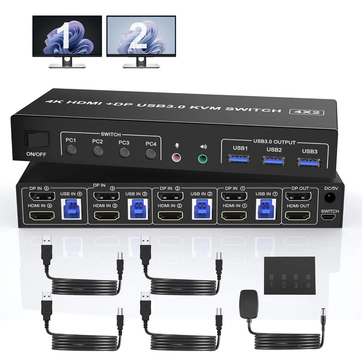 WRIARICH WRIARICH 4-Port Dual Monitor KVM Switch DP+HDMI 4K 60Hz 3×USB 3.0 — product photo