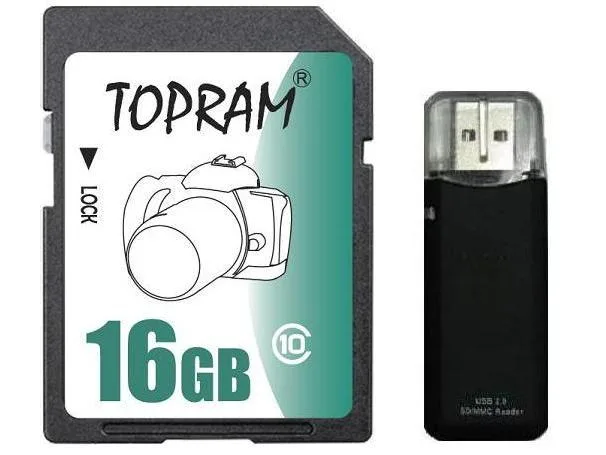 TOPRAM TOPRAM TR16GSDC10R3 16GB SDHC Class 10 memory card with USB 2.0 reader — product photo