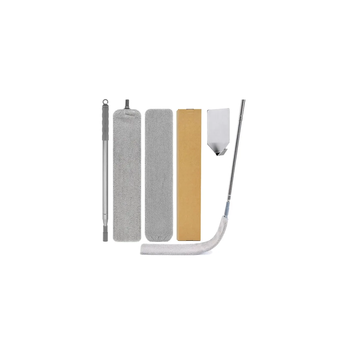 Flat 40-inch retractable microfiber duster with bendable head and hanging hook
