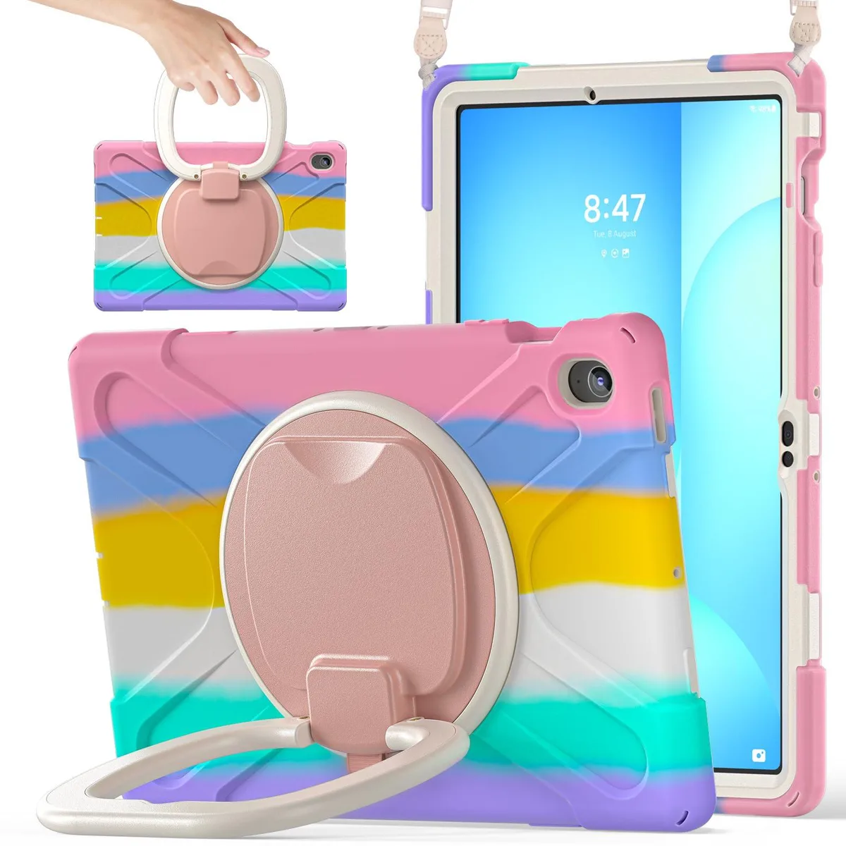 Timoom Timoom SM-X620 Rugged Silicone Case 13.1" 360° Kickstand Strap S Pen Holder Colorful Pink accessory — product photo
