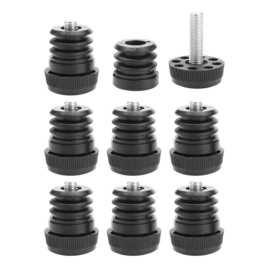 Four M10 adjustable leveling feet with plastic bases