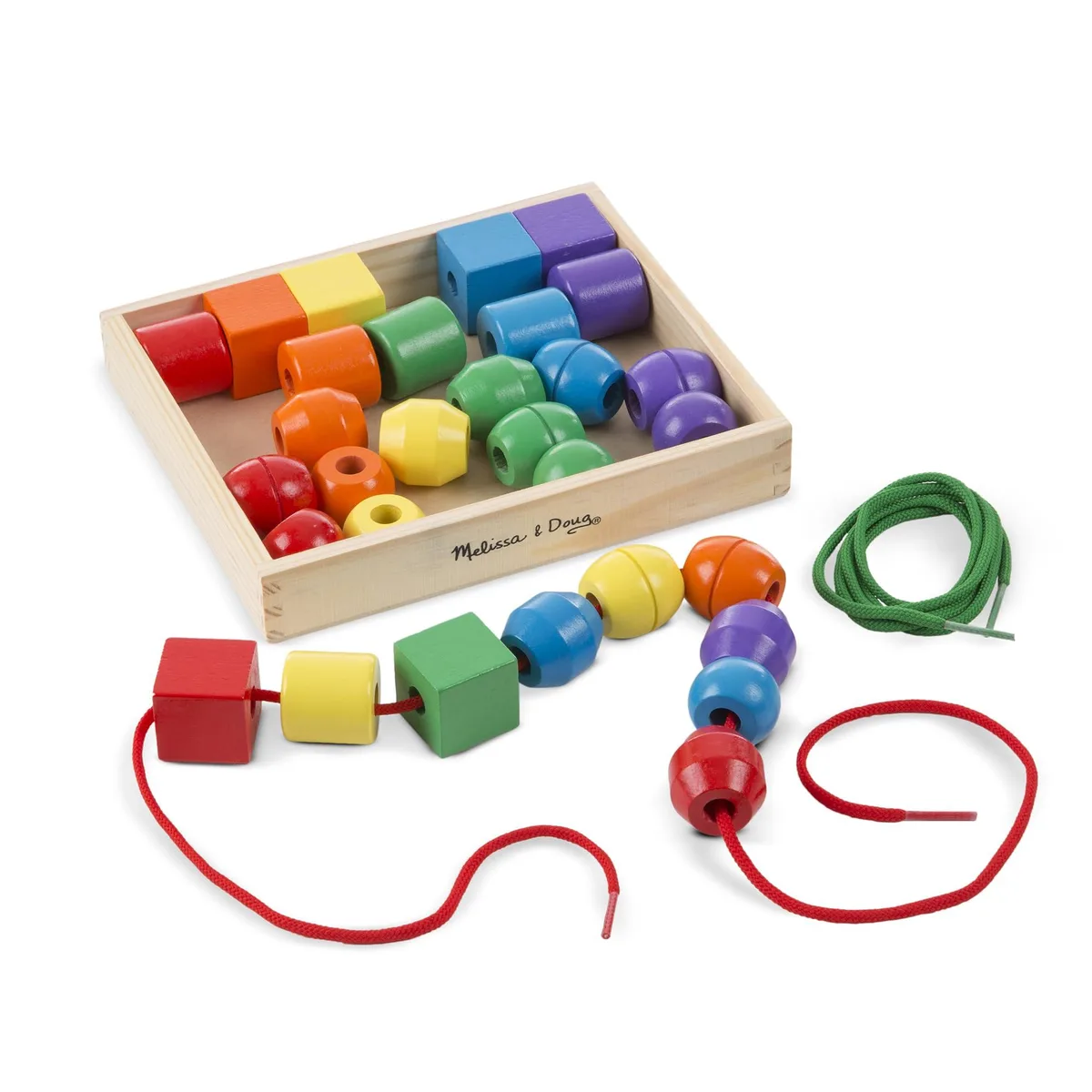 Melissa & Doug Primary Lacing Beads Educational Toy 30 Wooden Beads 2 Laces Ages 35 — product photo