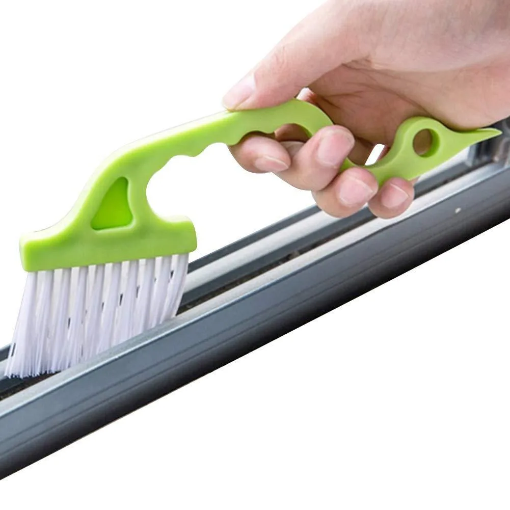 Hand-held groove gap cleaning brush with scraper end and ergonomic handle, random colour