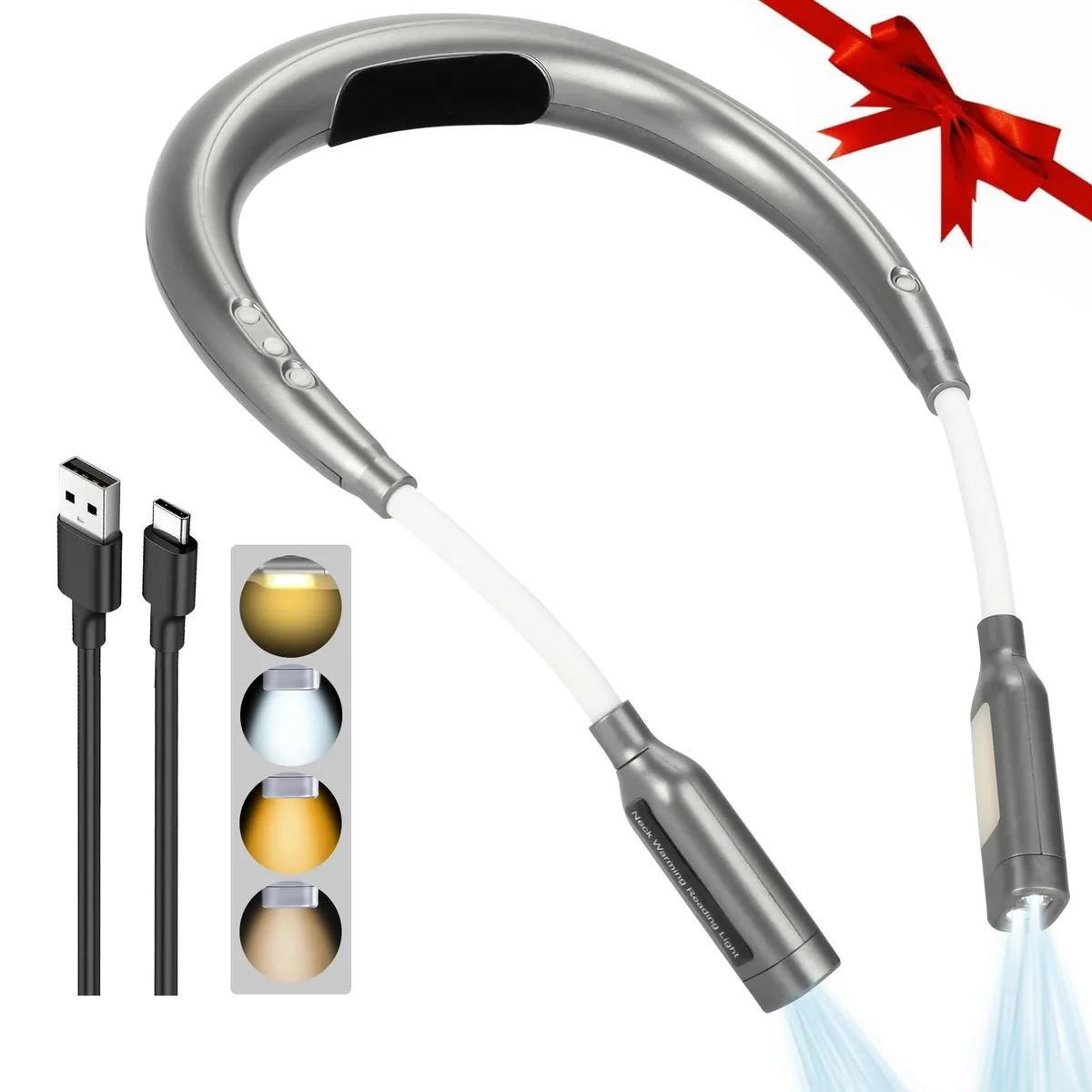 Flexible neck-worn light with dual adjustable heads, matte finish