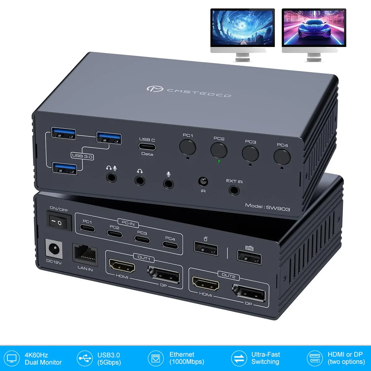 IHDAPP IHDAPP SW903 USB C KVM Switch 2 Monitors 4 Computers Docking Station 4K60Hz — product photo