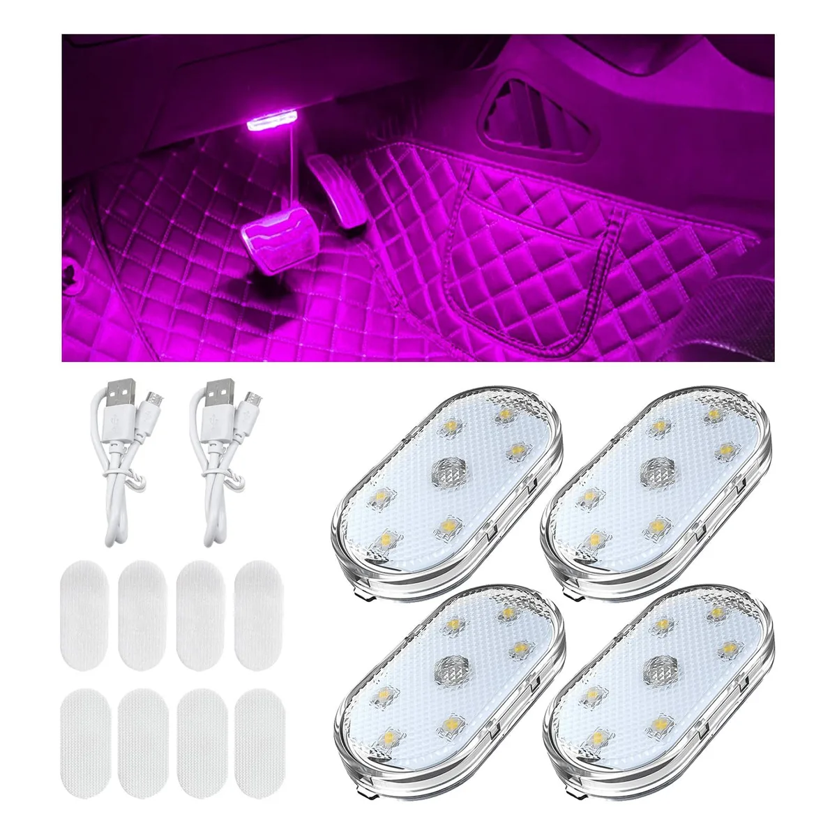  4 PCS Car LED Lights Interior Wireless Pink Sticky Automotive Specialty Lighting — product photo