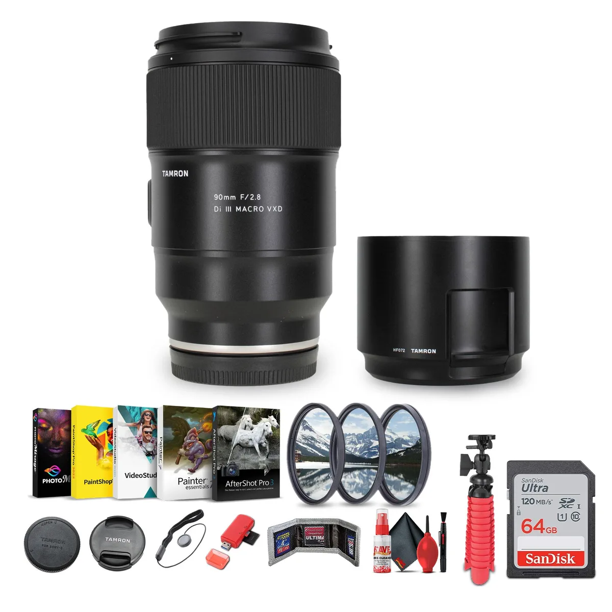 Tamron Tamron 90mm f/2.8 Di III VXD Macro Lens (Sony E) + Sling Backpack + Accessories Kit — product photo