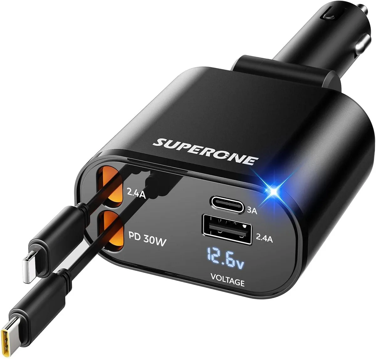 Hamzan Hamzan Retractable Car Charger 4-in-1 60W PD30W 80cm Cables — product photo