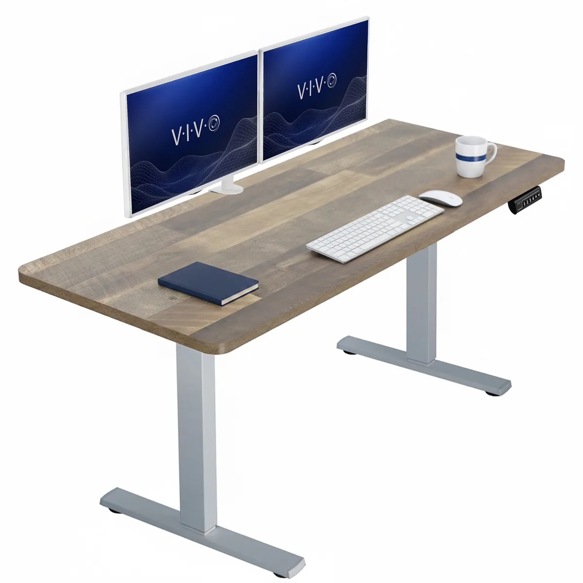VIVO VIVO Electric 60 x 24 Standing Desk Reclaimed Wood Gray Frame — product photo