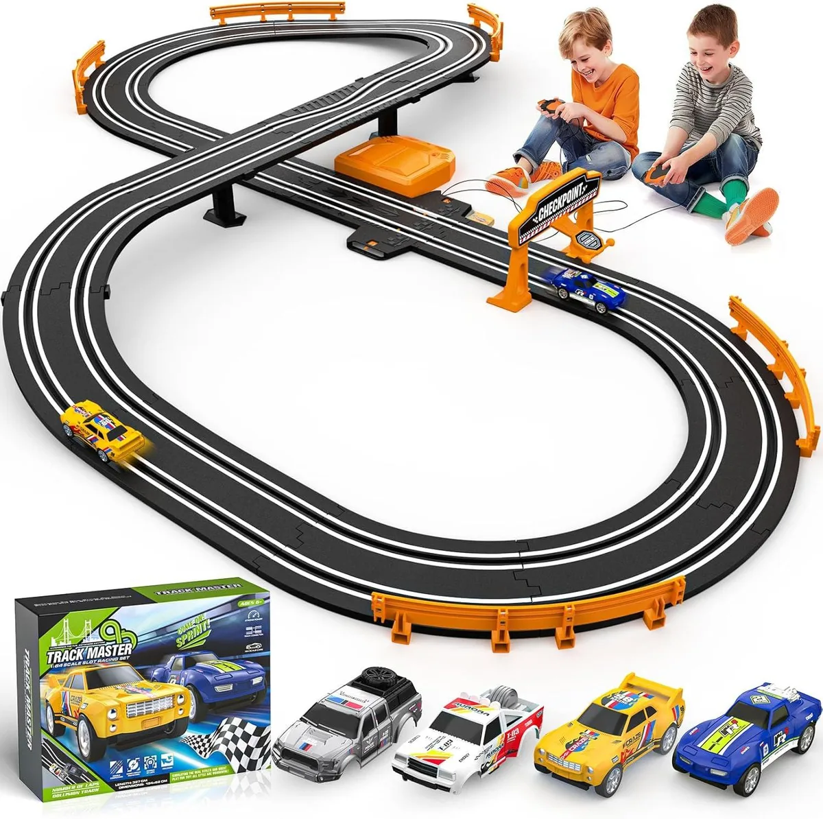 usbroway usbroway Slot Car Race Track Set 11 ft 1:64 Scale 300-370 mph Lap Counter 2 Cars — product photo
