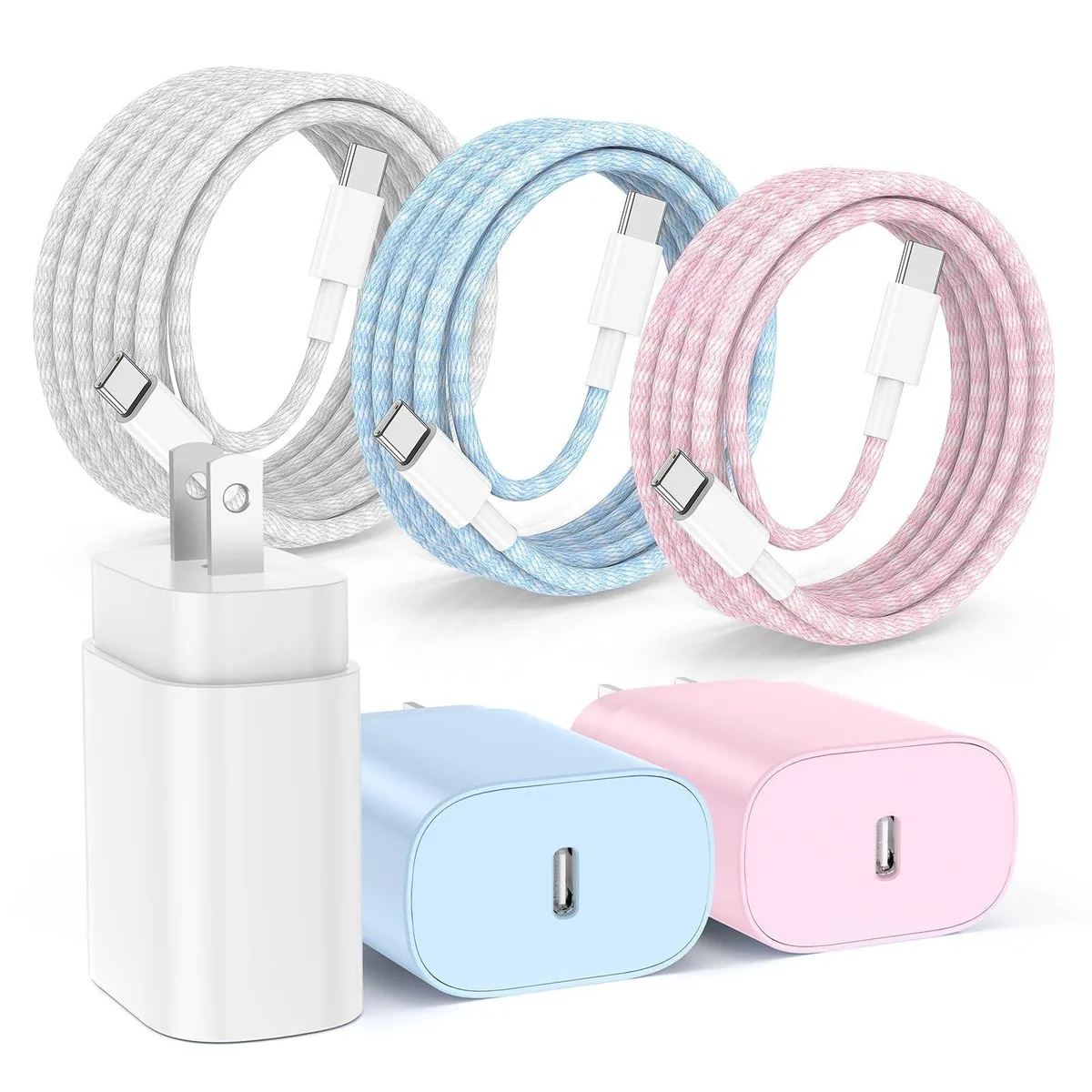 No Sew No Sew 25W USB-C charger 3-pack with 6/6/10ft cables — product photo