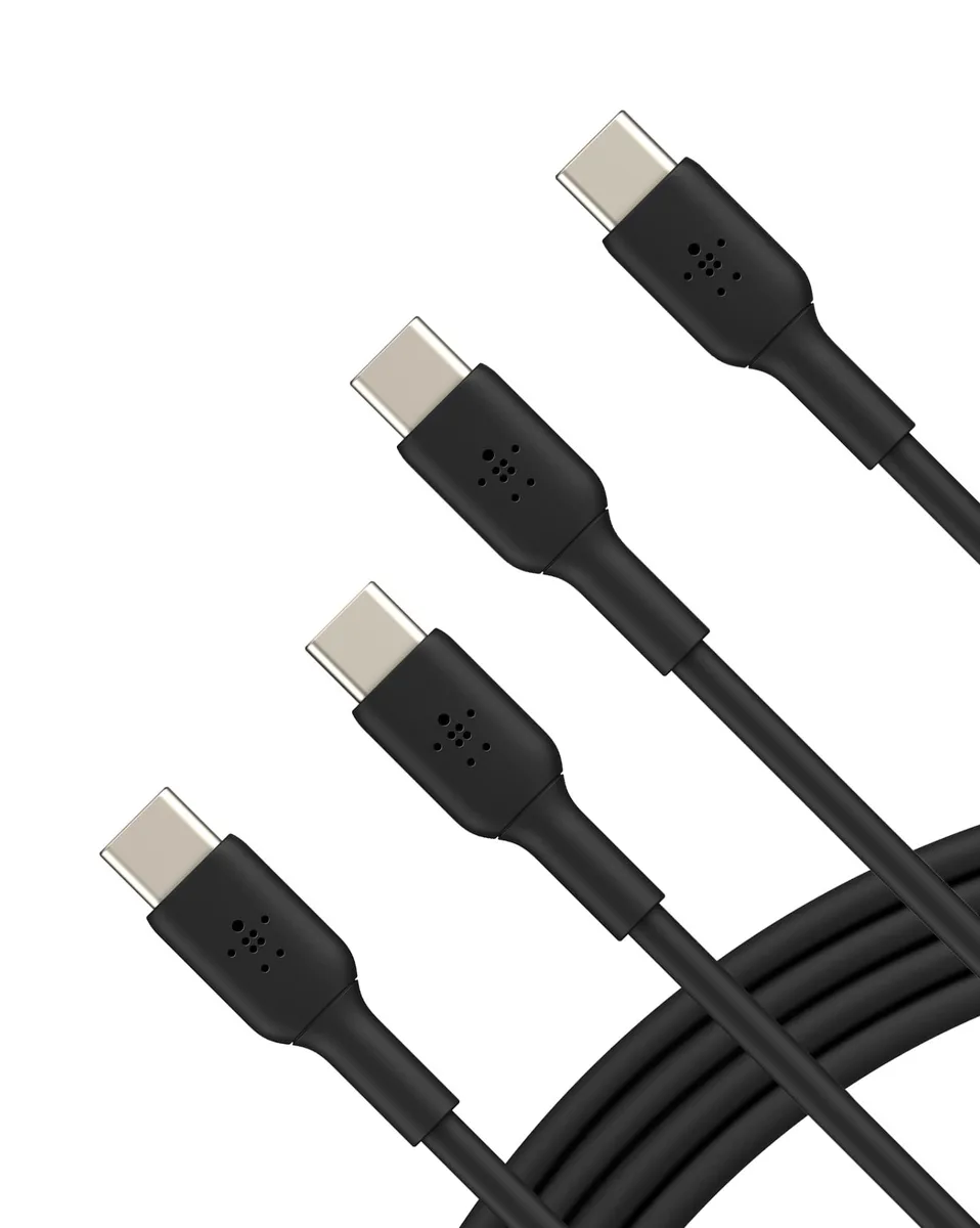 Two black USB-C to USB-C cables, 1 m each, male-to-male connectors, matte finish