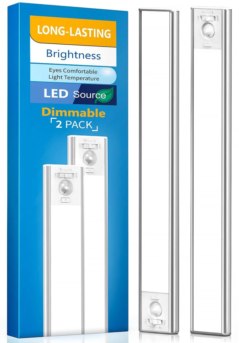 Two white rectangular LED lights with magnetic stick-on backs and USB-C ports