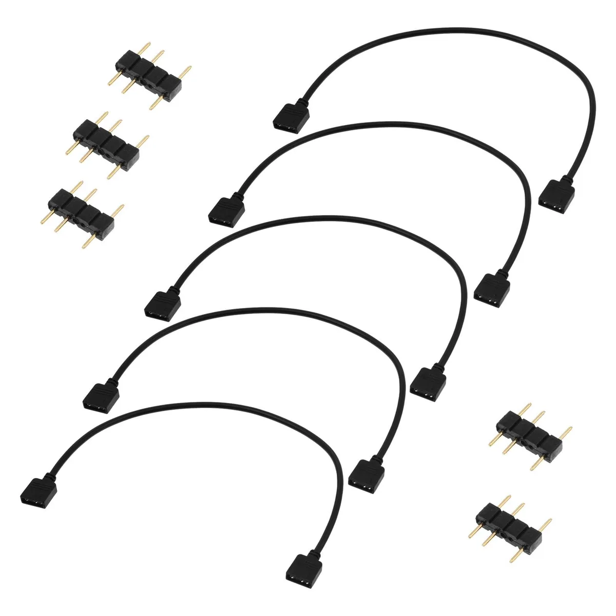 Five black 30 cm ARGB extension cables with 5V 3-pin connectors