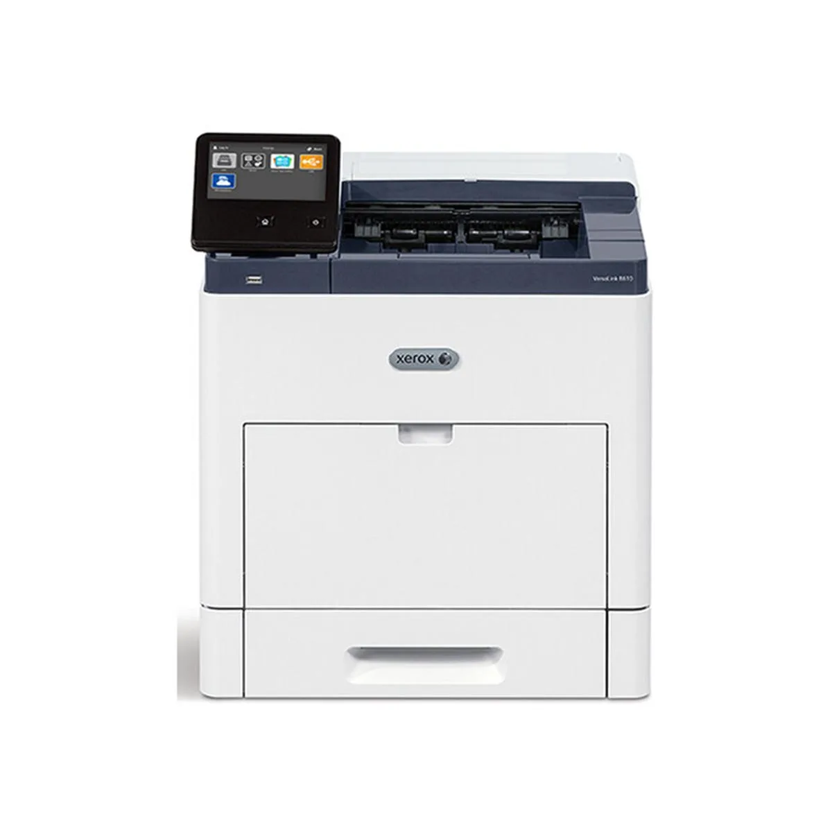 White rectangular office multifunction laser printer with 7-inch touchscreen control panel