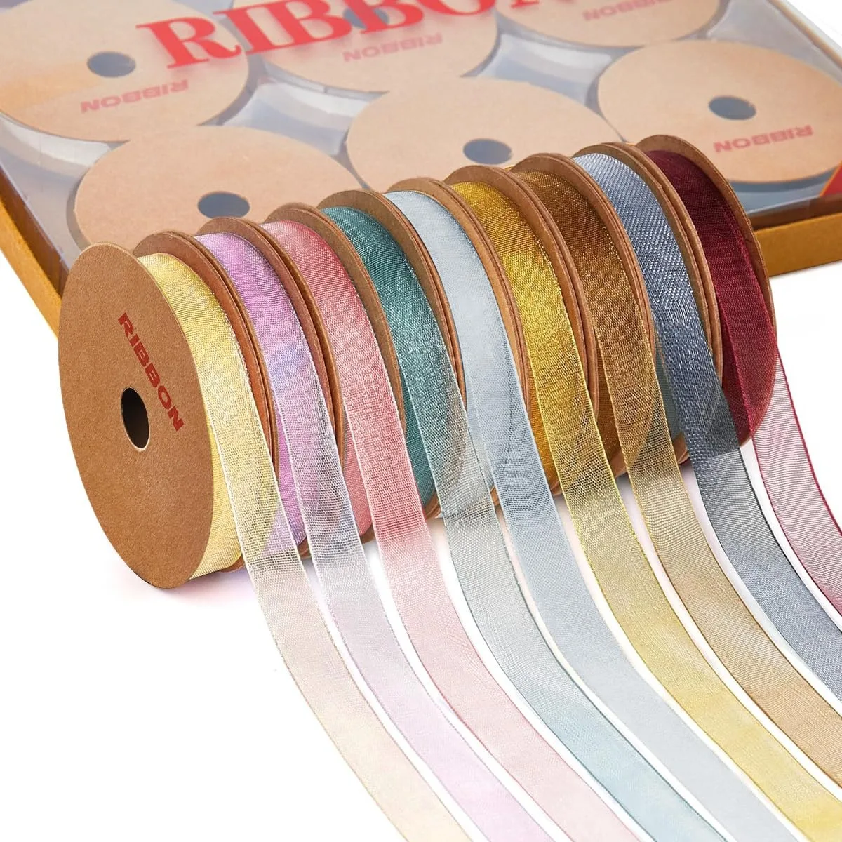 TIADYBOW 3/8" Organza Ribbon Set 9 x 10 yd Mixed Color-5 general craft — product photo