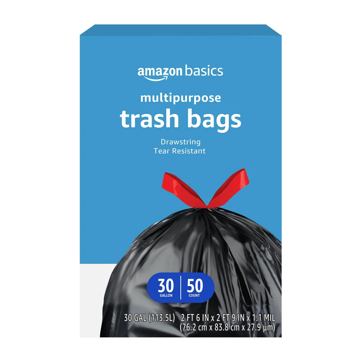 Box of 50 black 30-gallon drawstring trash bags