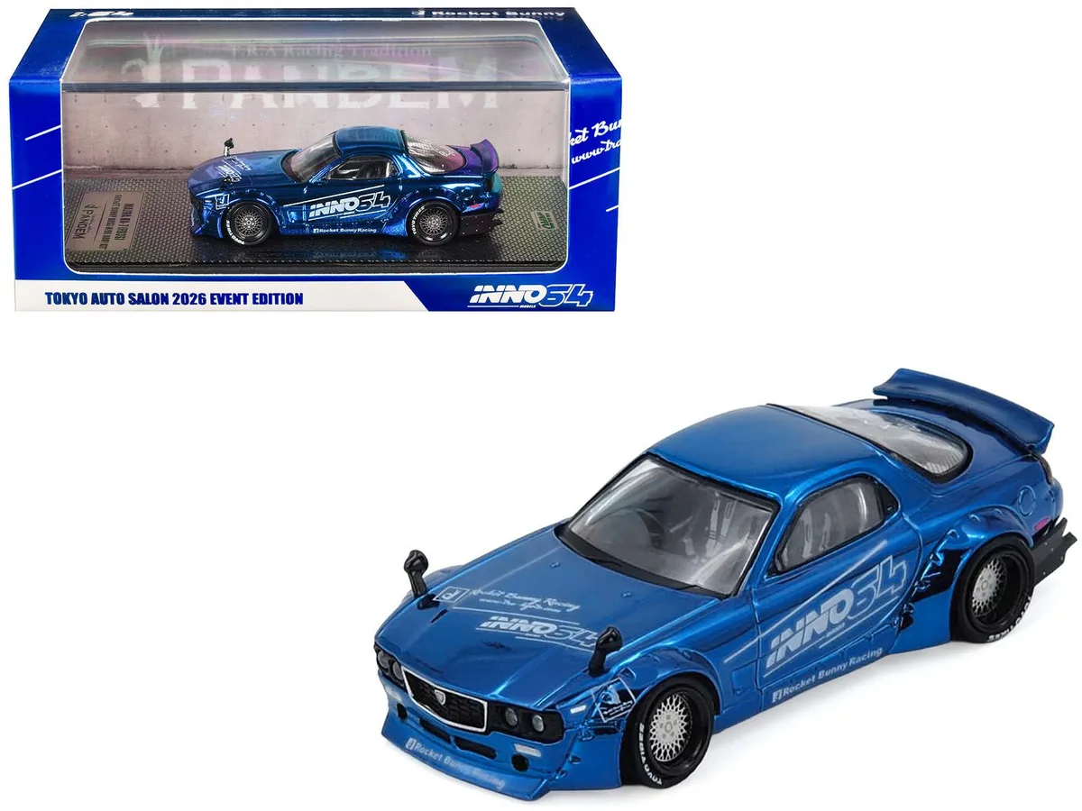 Inno Models Inno Models Mazda RX-7 FD3S RHD Pandem Rocket Bunny Blue Chrome TAS 2026 1/64 Diecast — product photo