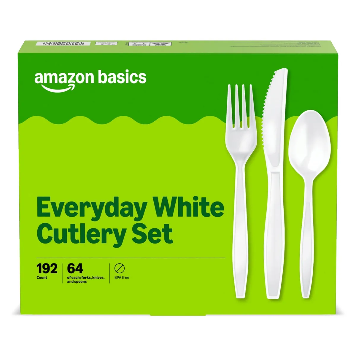 White plastic cutlery set, 192 pieces in bulk box