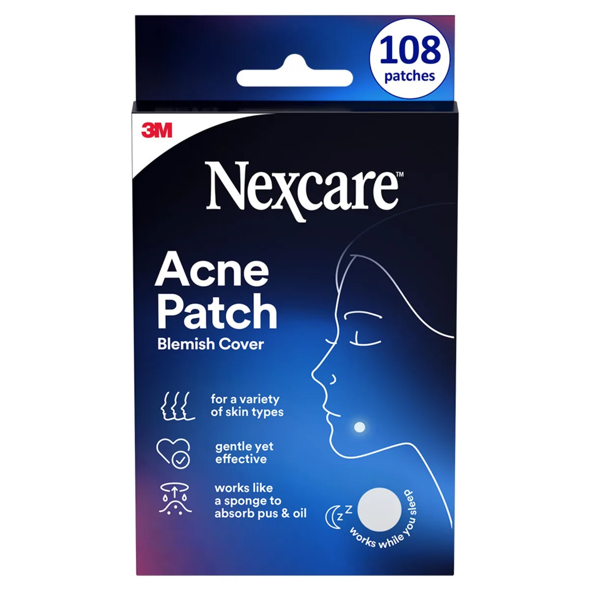 Clear hydrocolloid acne patches in assorted sizes, 108-count pack