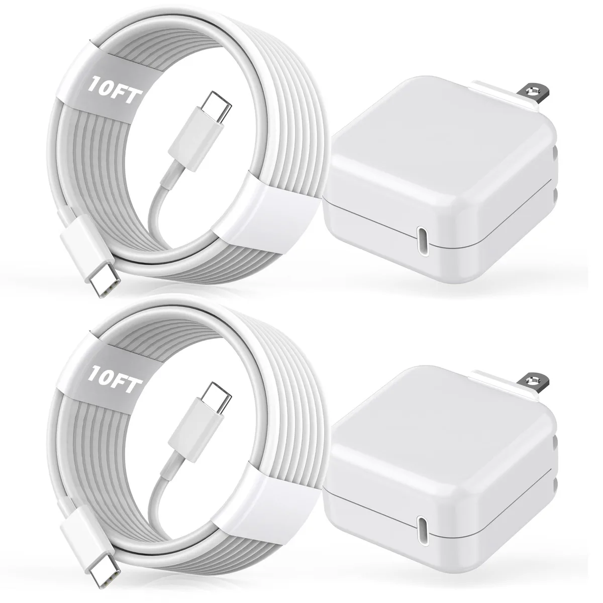  10FT 30W USB-C Charger 2-Pack 10ft Cable MacBook Air Pro iPad iPhone 15 — product photo