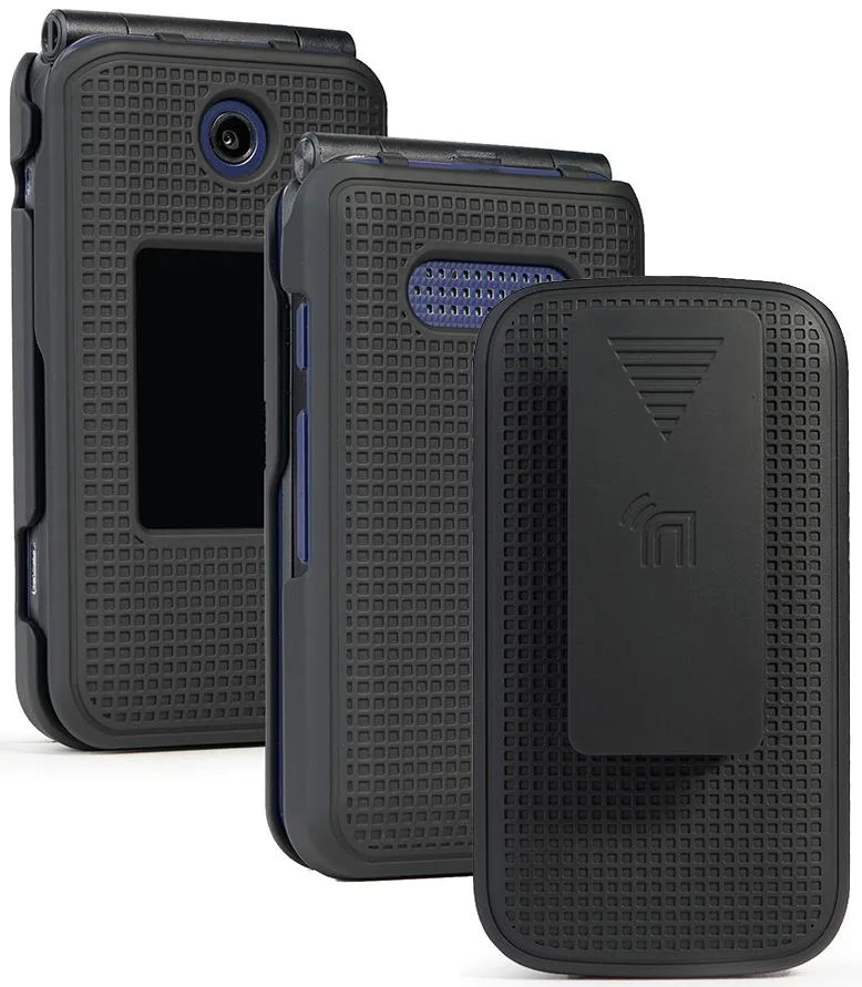 Nakedcellphone Nakedcellphone Grid Case + Belt Clip Holster Combo Black for Cricket Debut Flip Cingular Flip 4 — product photo
