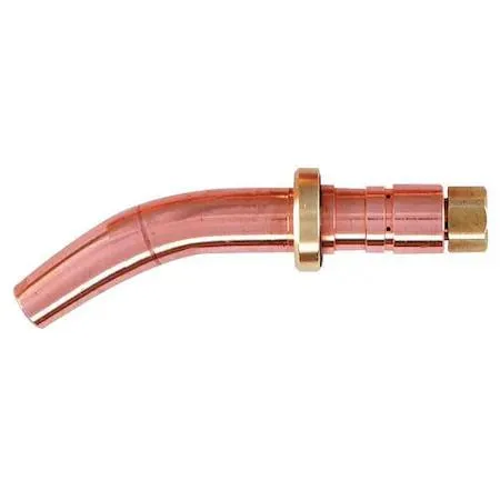 Small brass welding gouging tip with threaded base and tapered nozzle