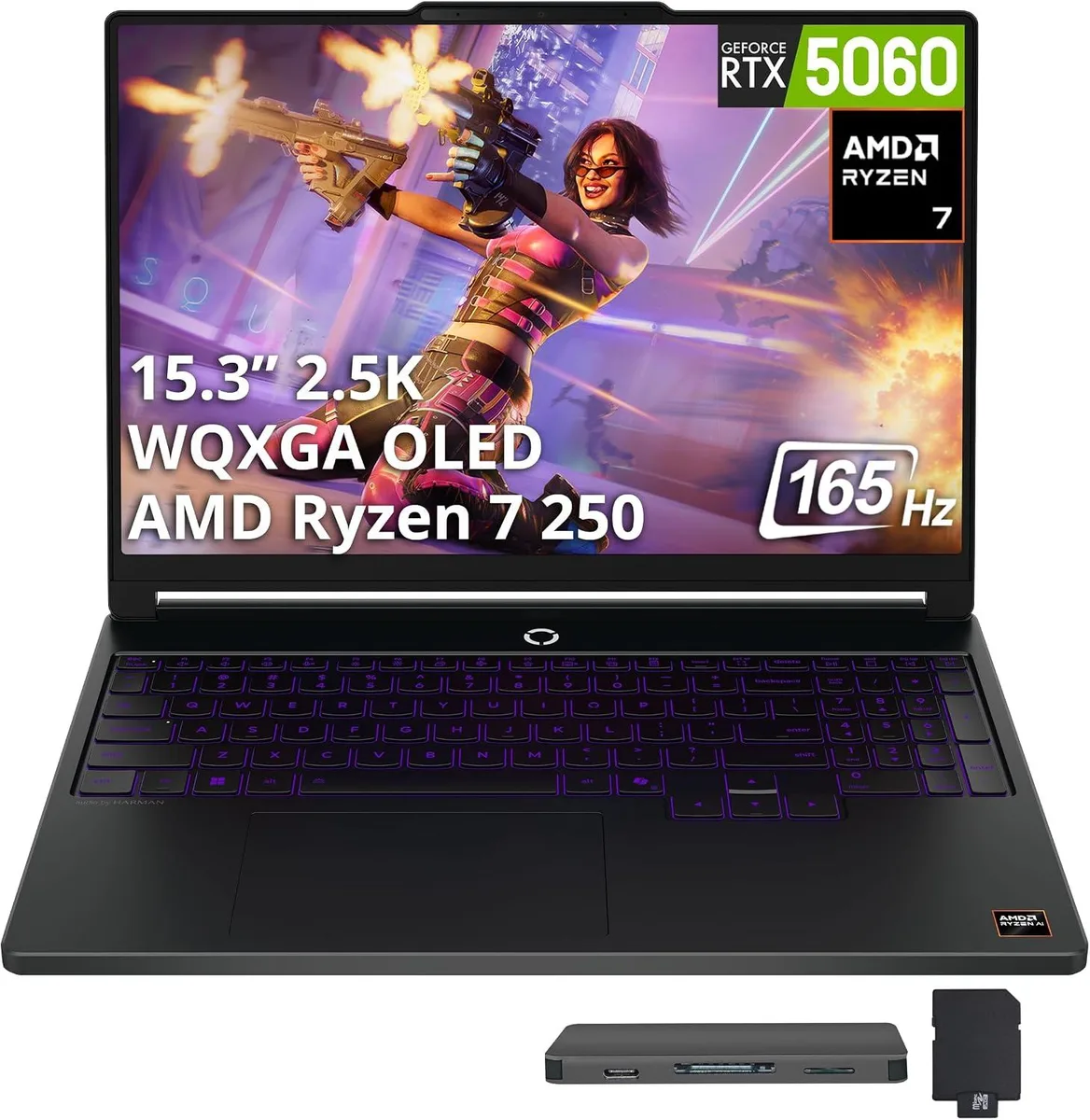 Lenovo Lenovo Legion 15.3" WQXGA 165Hz Ryzen 7 250 64GB DDR5 RTX 5060 Eclipse Black gaming laptop — product photo