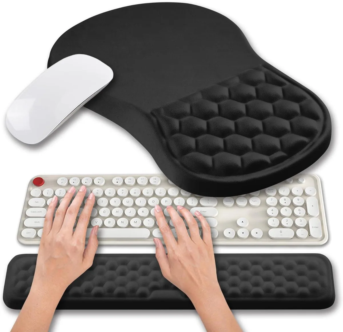  Hokafenle BY&amp;HK-2IN1T8-001 2-in-1 Ergonomic Mouse Pad &amp; Keyboard Wrist Rest Set Black — product photo