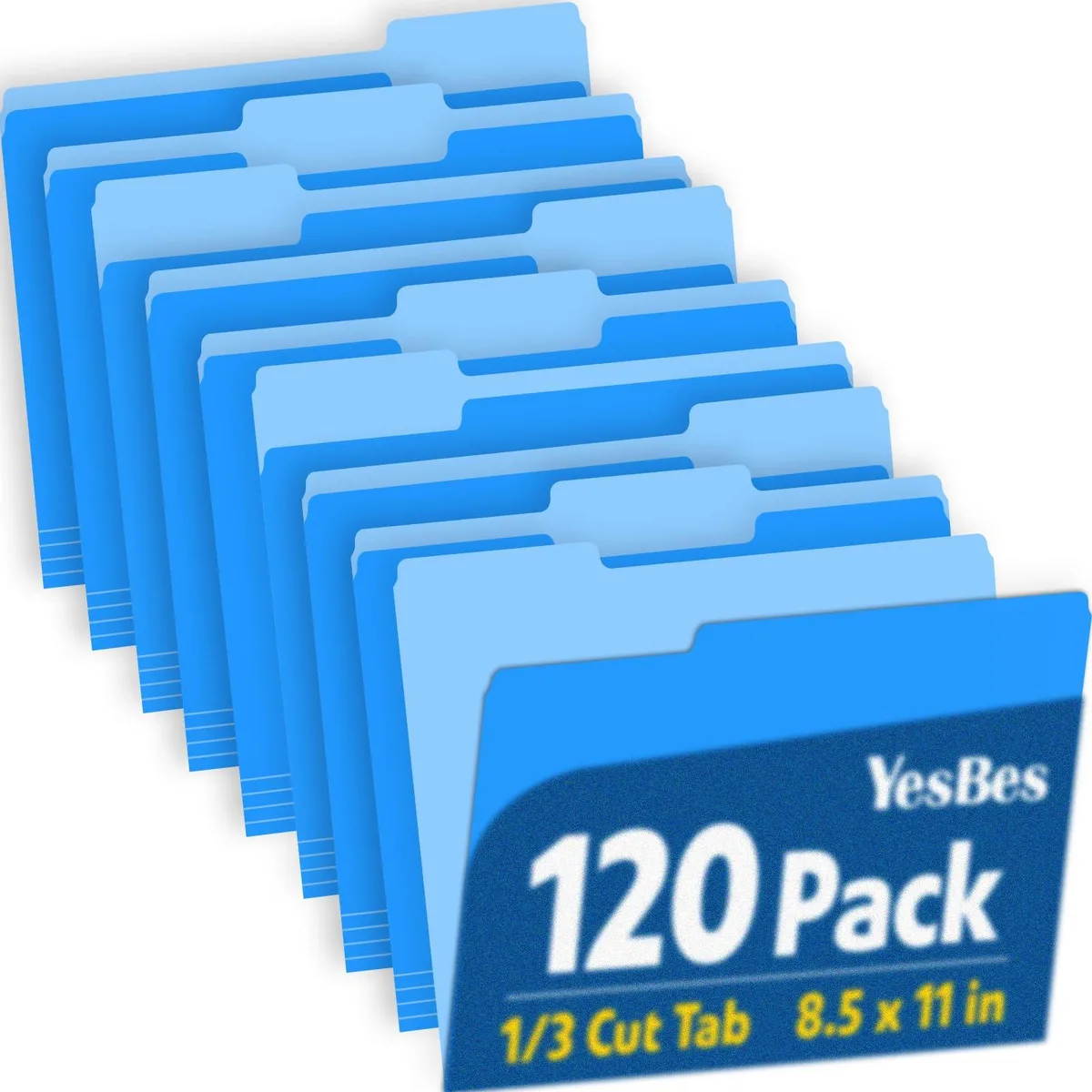 Stack of 120 blue letter-size file folders with 1/3-cut tabs