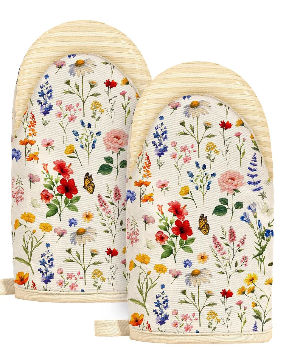 Slohif Vintage Floral Mini Oven Mitts Beige 100% Cotton 11 Variants — product photo