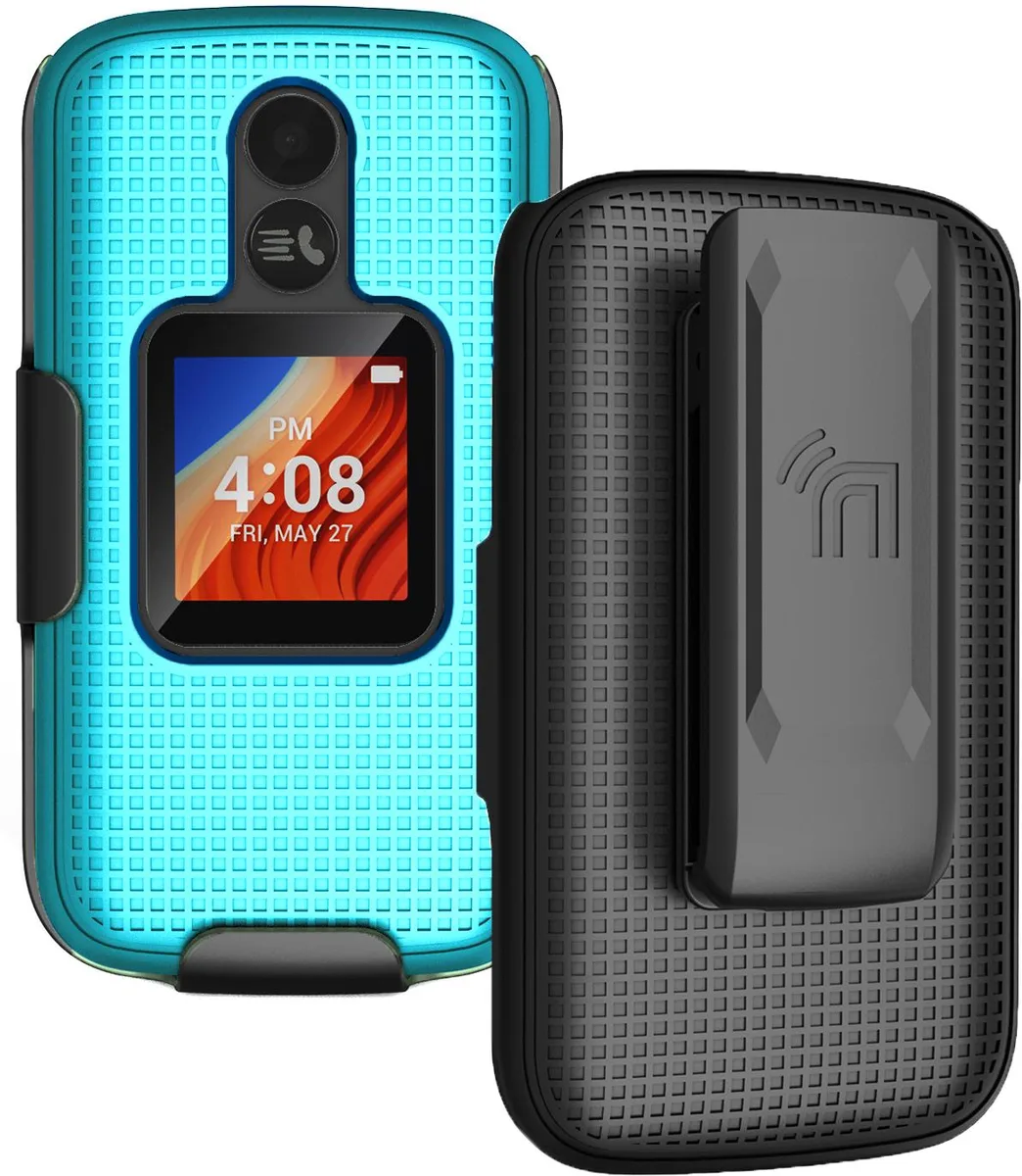 Nakedcellphone Nakedcellphone Teal Case &amp; Belt Clip Holster Combo for Alcatel TCL Flip 2 T408DL — product photo