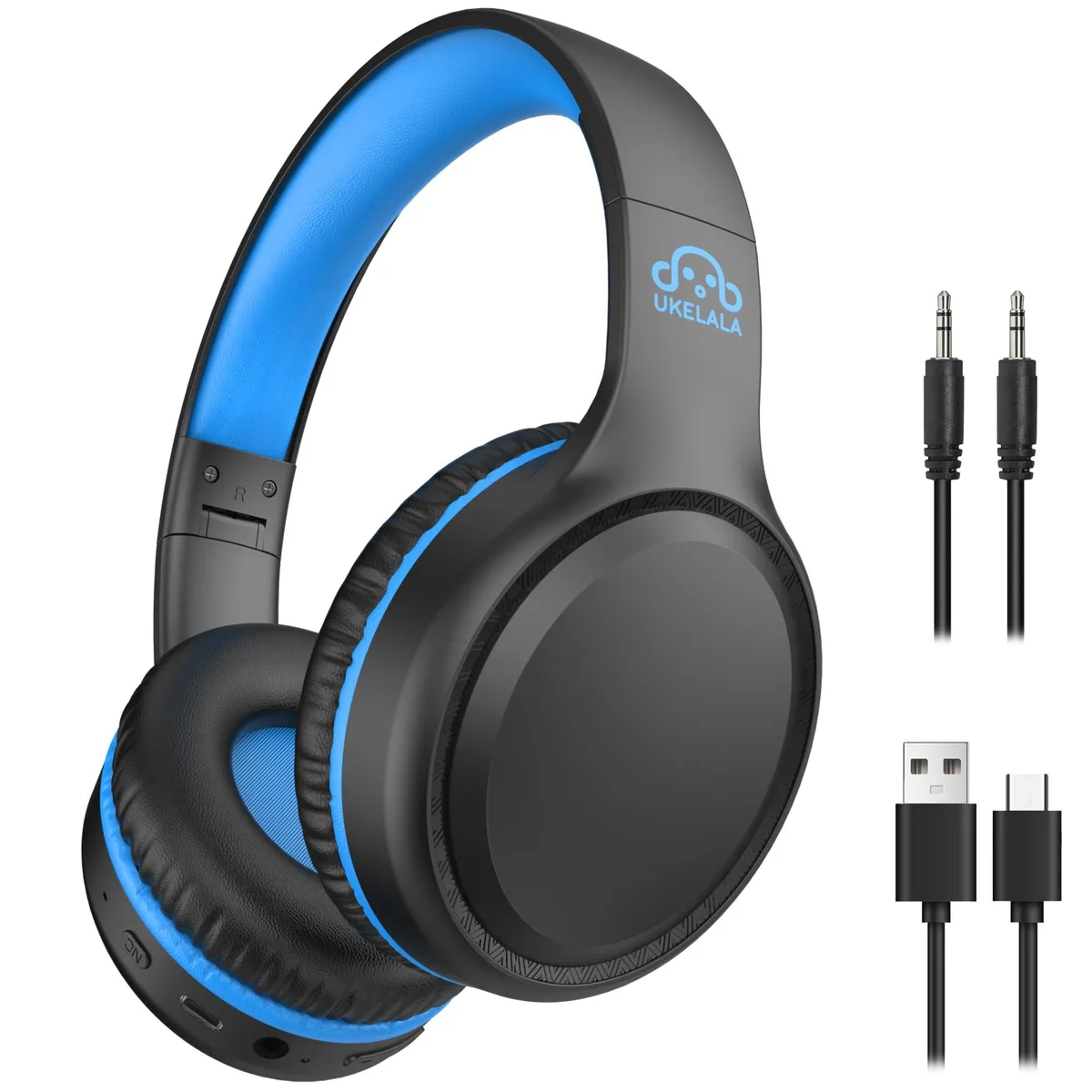 UKELALA U2B-Blue wired headset Bluetooth 6.0 ANC 40 mm 32 ohm 25 h 15 m 3.5 mm foldable Black/Blue — product photo