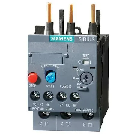 Compact grey overload relay with screw terminals and auxiliary contacts